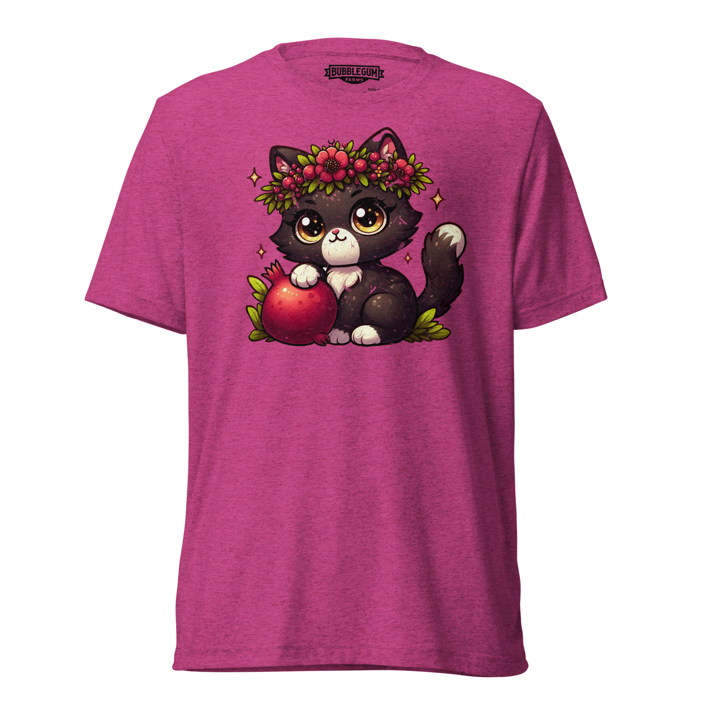 Black Kitten with Red Flowers - Unisex Triblend Tee