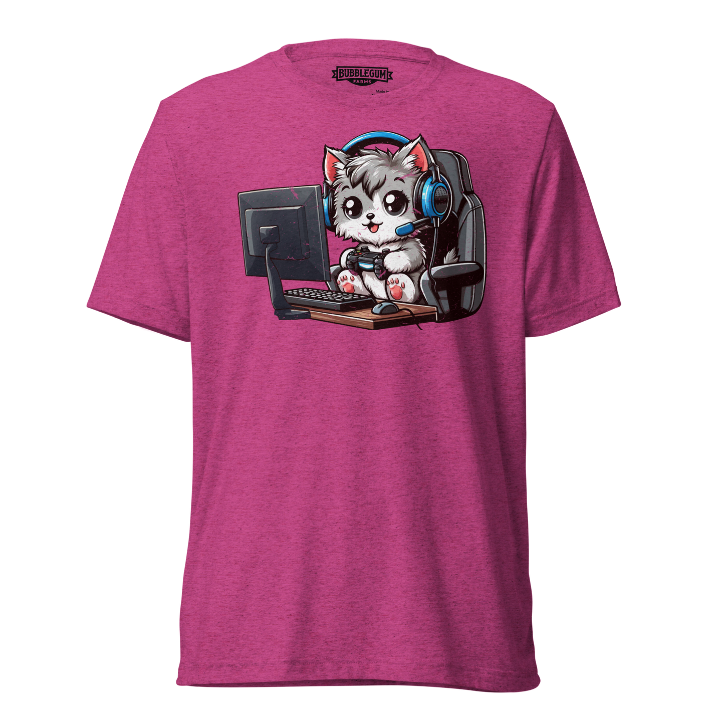Gamer Kitten - Blue Headset - Unisex Triblend Tee
