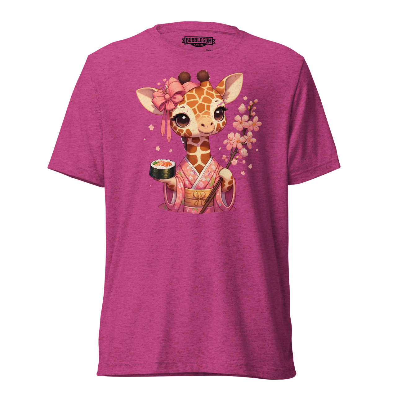 Geisha Giraffe - Holding Cherry Blossoms - Unisex Triblend Tee