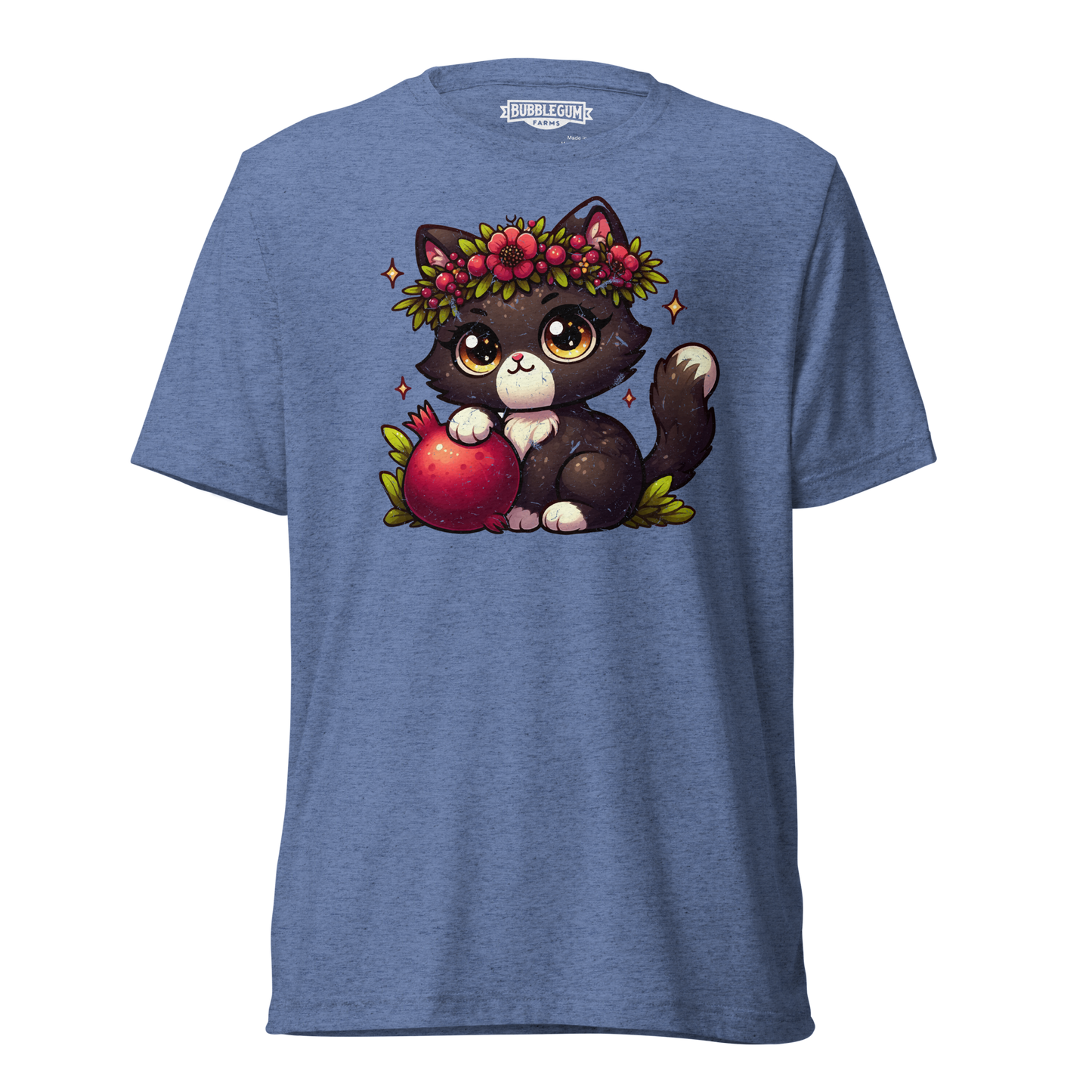 Black Kitten with Red Flowers - Unisex Triblend Tee