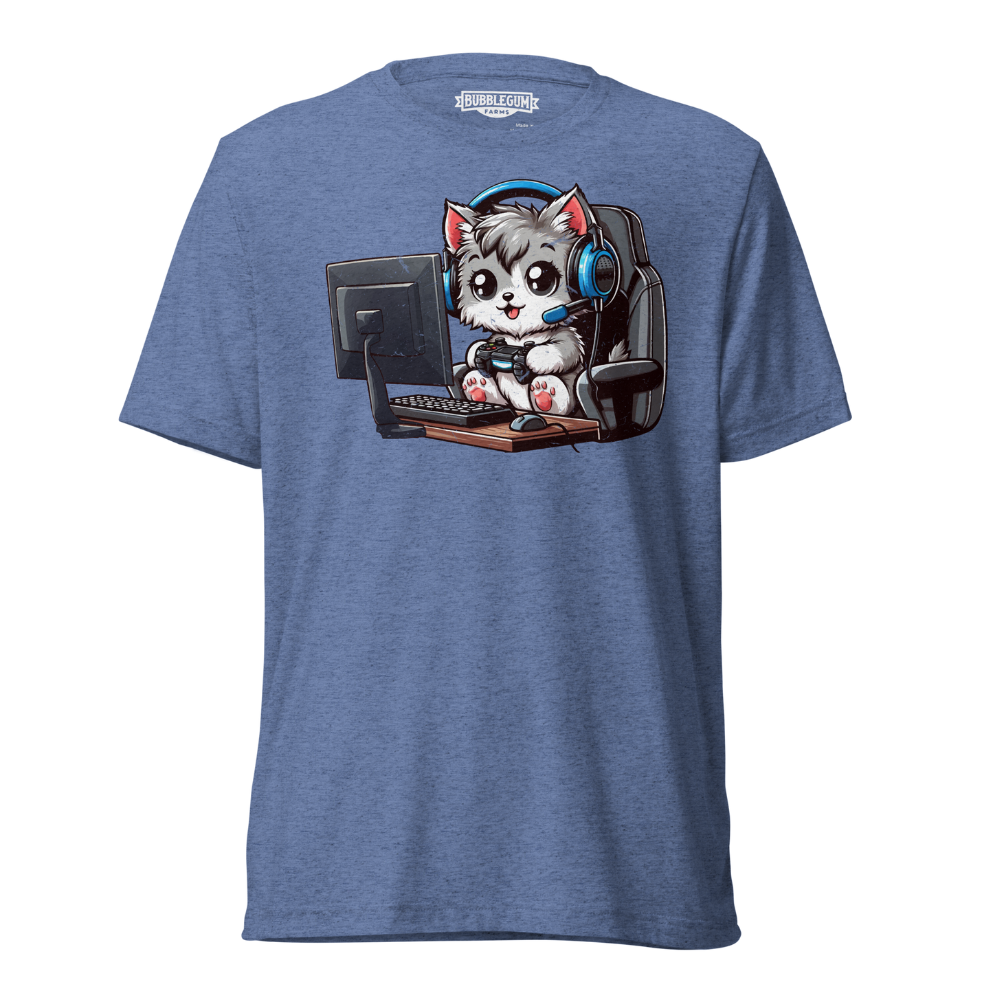 Gamer Kitten - Blue Headset - Unisex Triblend Tee