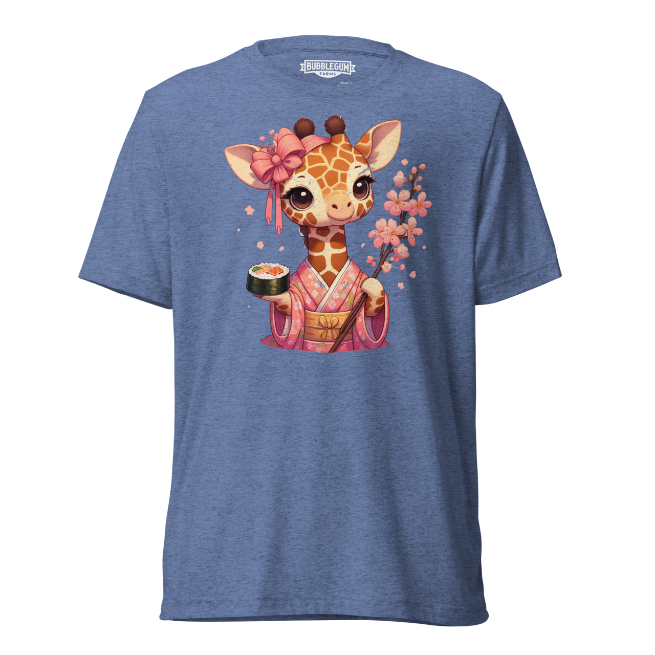 Geisha Giraffe - Holding Cherry Blossoms - Unisex Triblend Tee