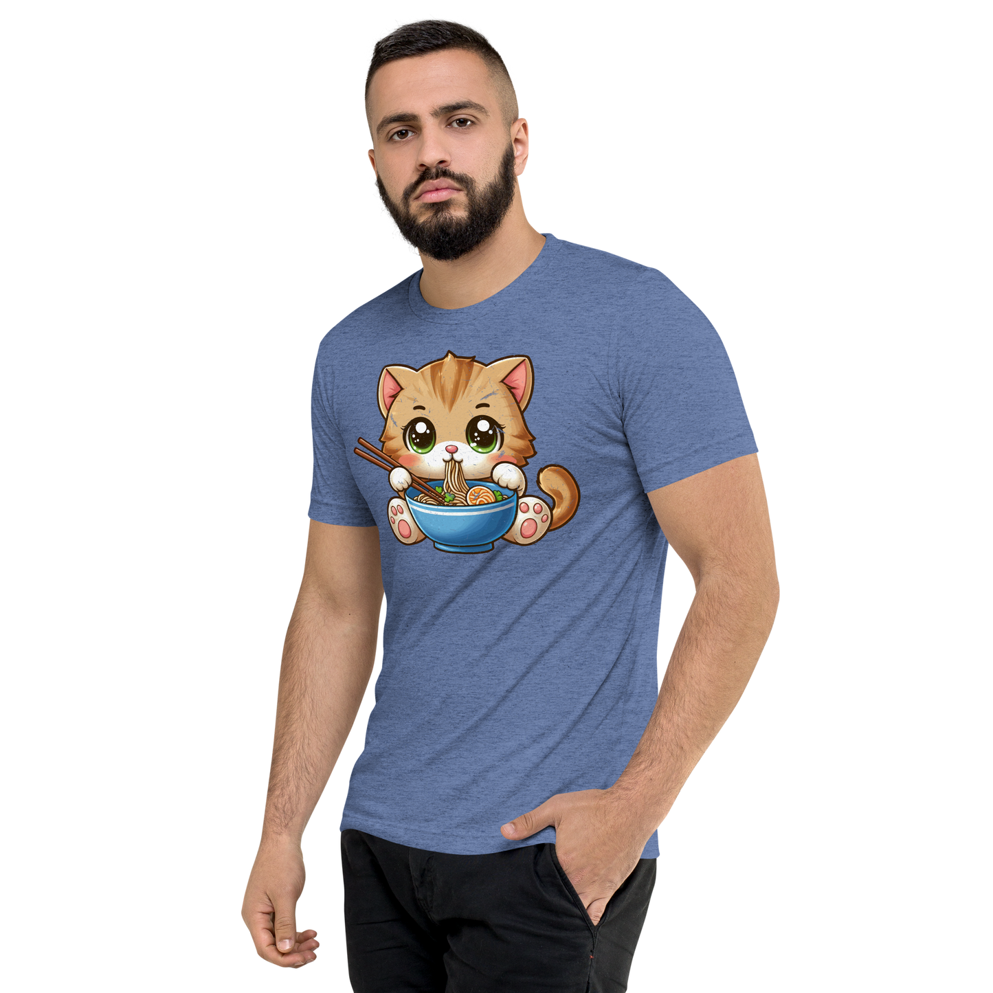 Brown Kitten - Eating Ramen - Unisex Triblend Tee