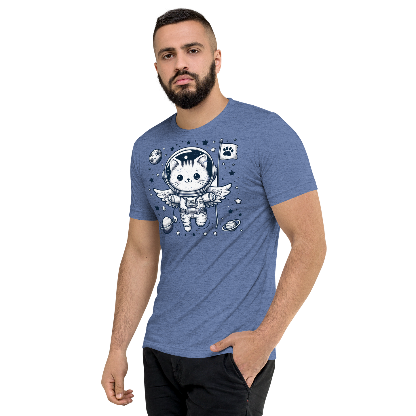 Space Kitten with Stars - Unisex Triblend