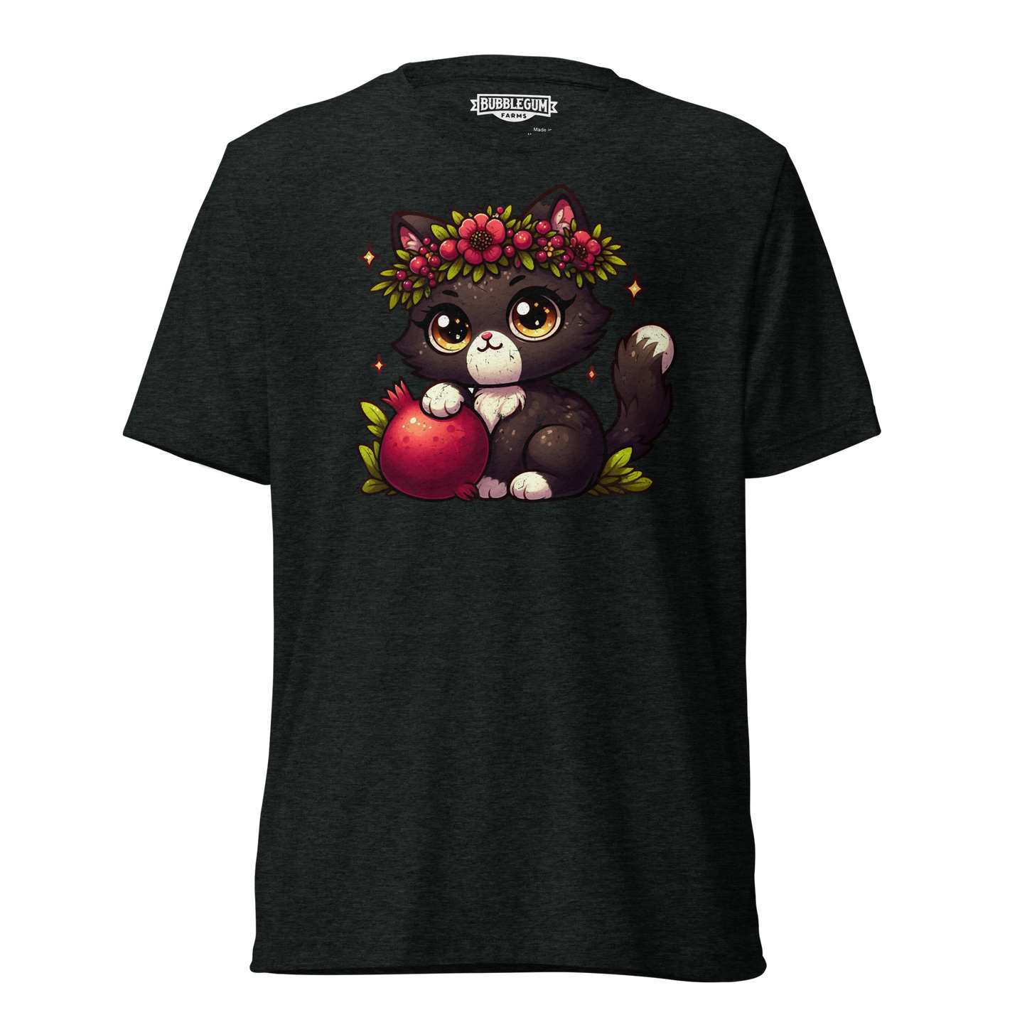 Black Kitten with Red Flowers - Unisex Triblend Tee
