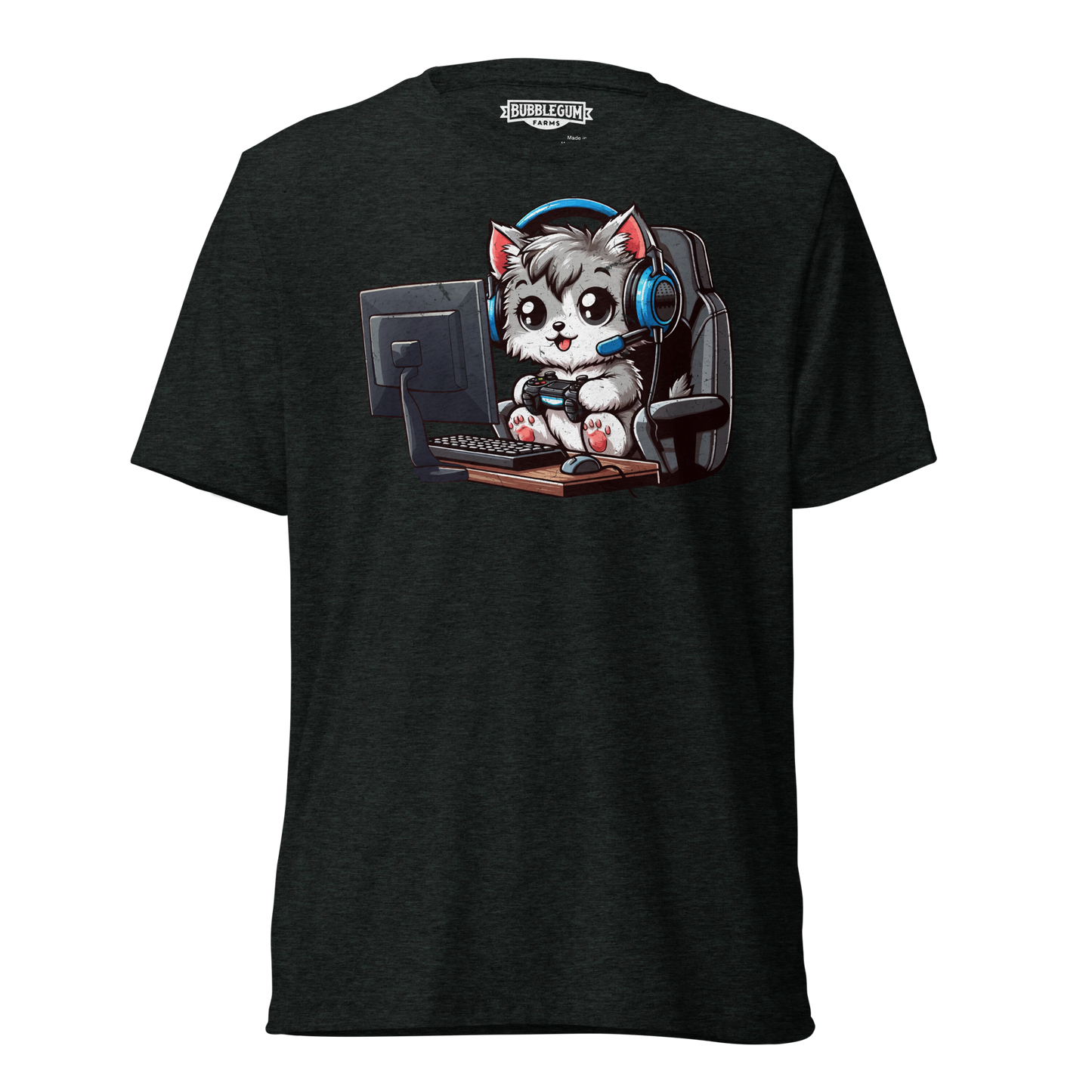 Gamer Kitten - Blue Headset - Unisex Triblend Tee