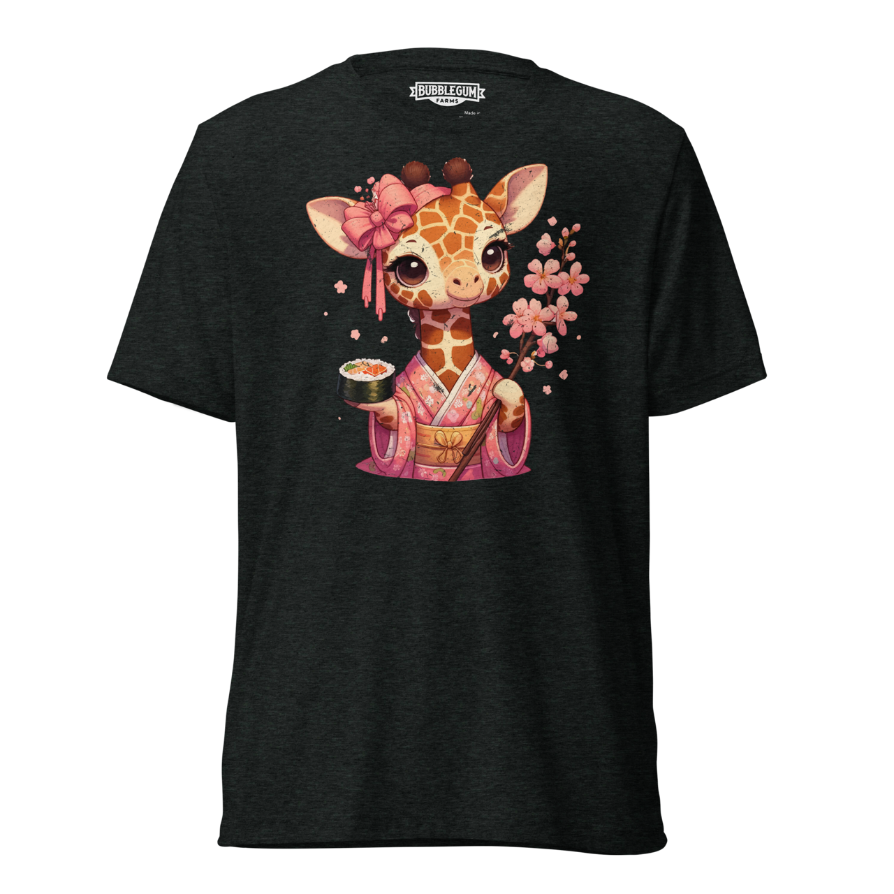 Geisha Giraffe - Holding Cherry Blossoms - Unisex Triblend Tee