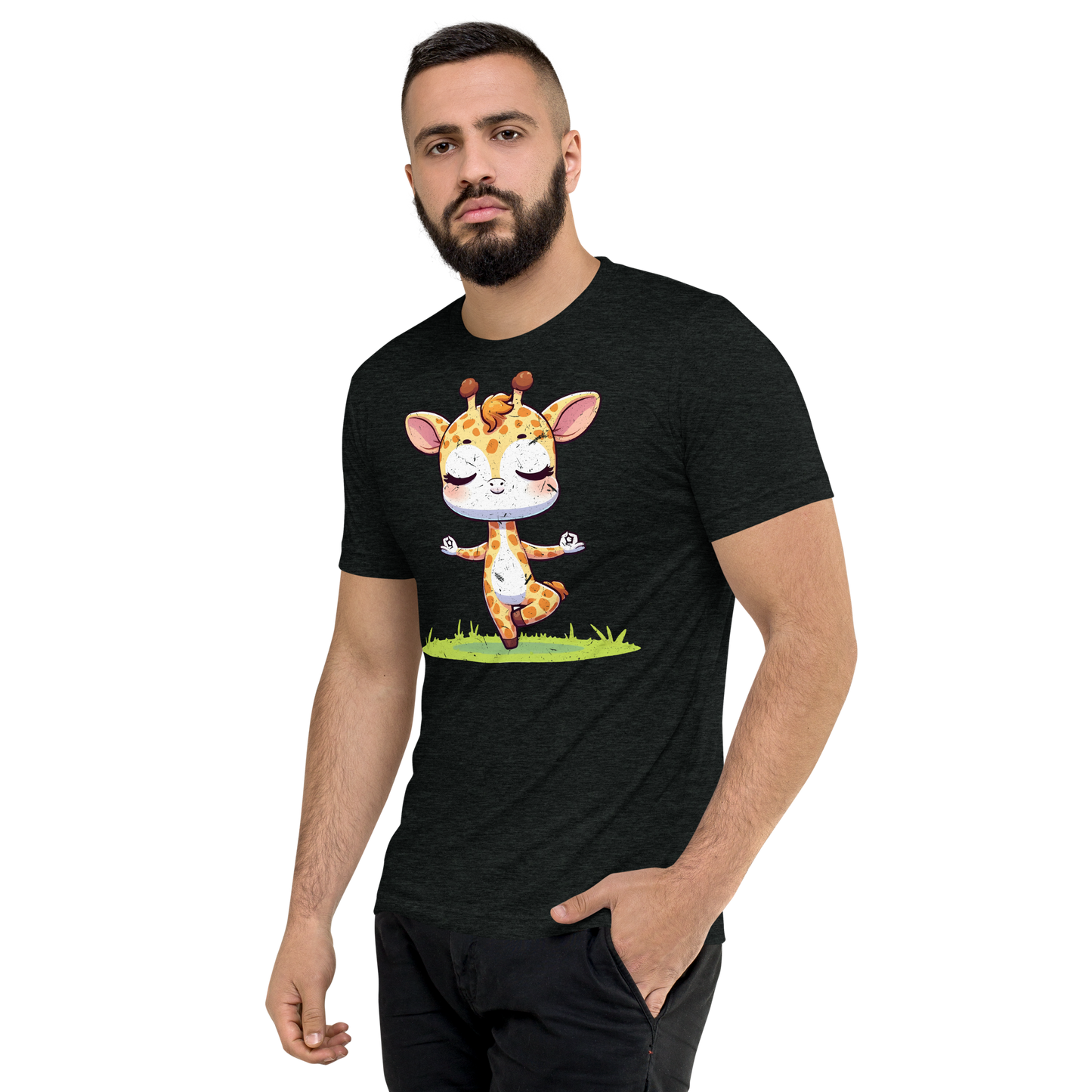 Giraffe doing Yoga - Unisex Triblend Tee