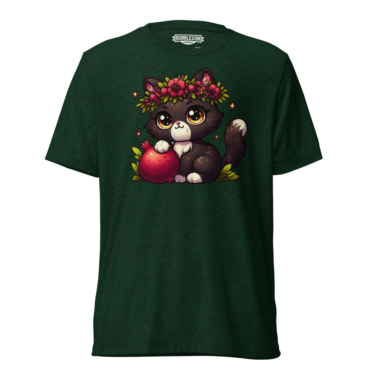 Black Kitten with Red Flowers - Unisex Triblend Tee