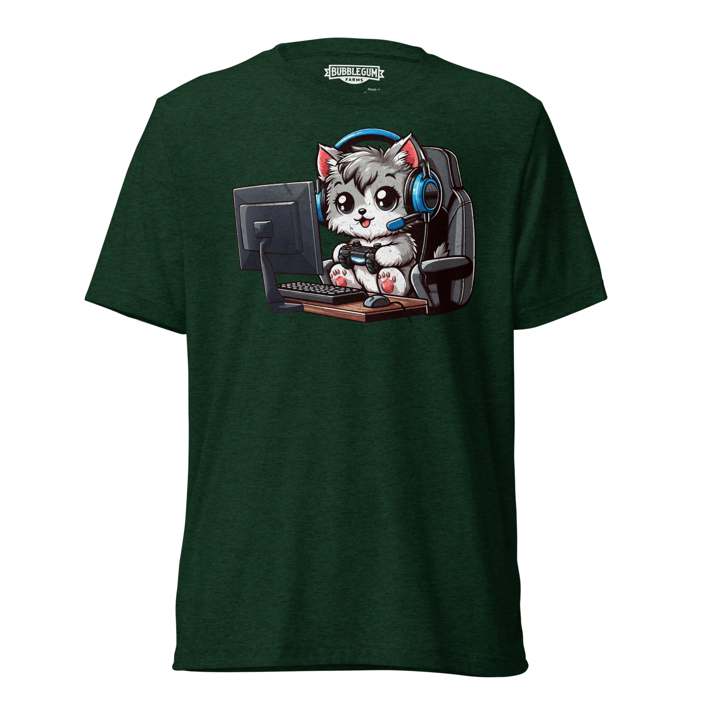 Gamer Kitten - Blue Headset - Unisex Triblend Tee