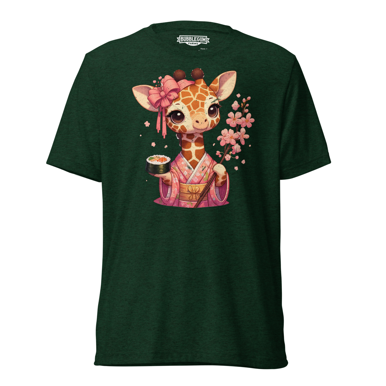Geisha Giraffe - Holding Cherry Blossoms - Unisex Triblend Tee