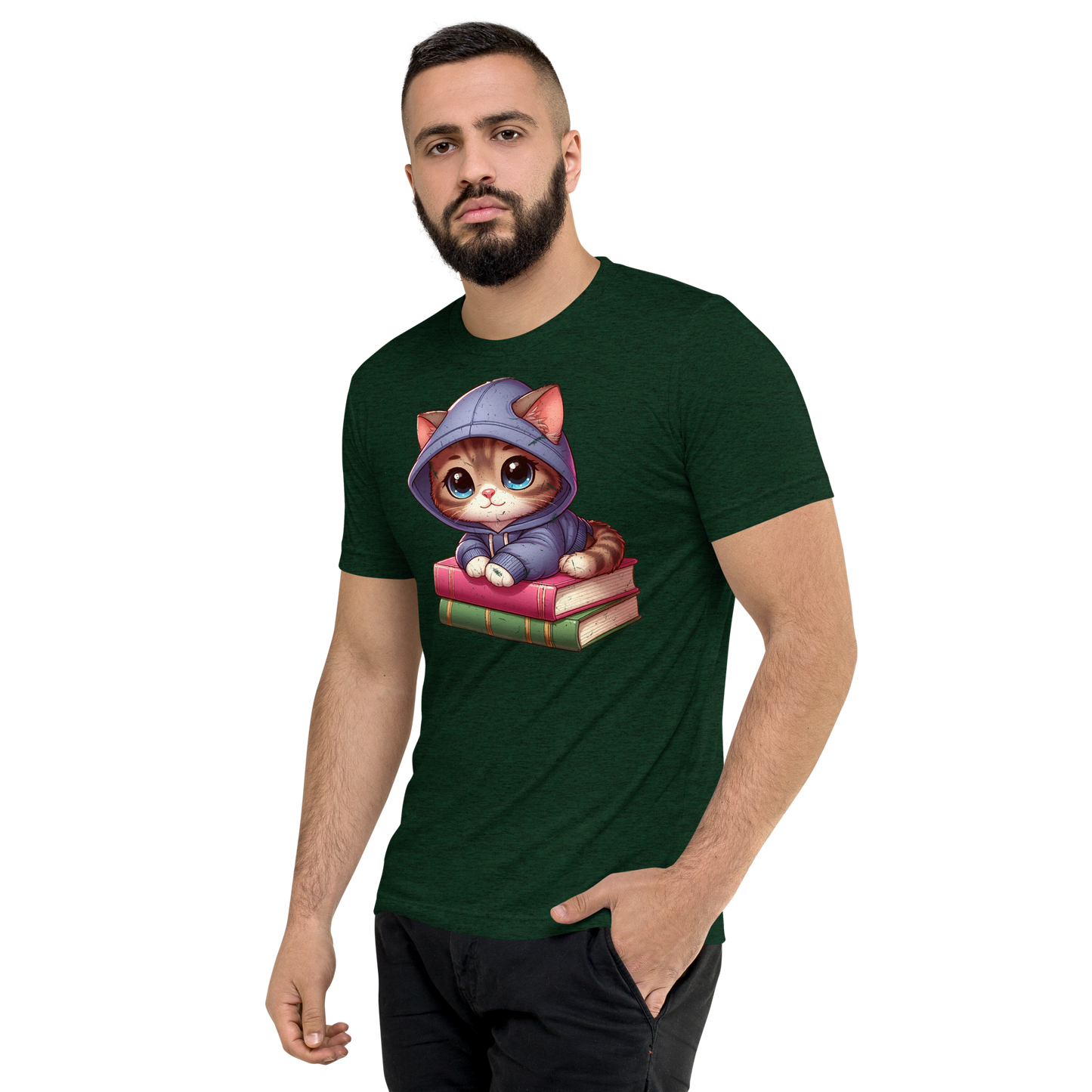 Brown Kitten - Sitting on Books - Unisex Triblend Tee