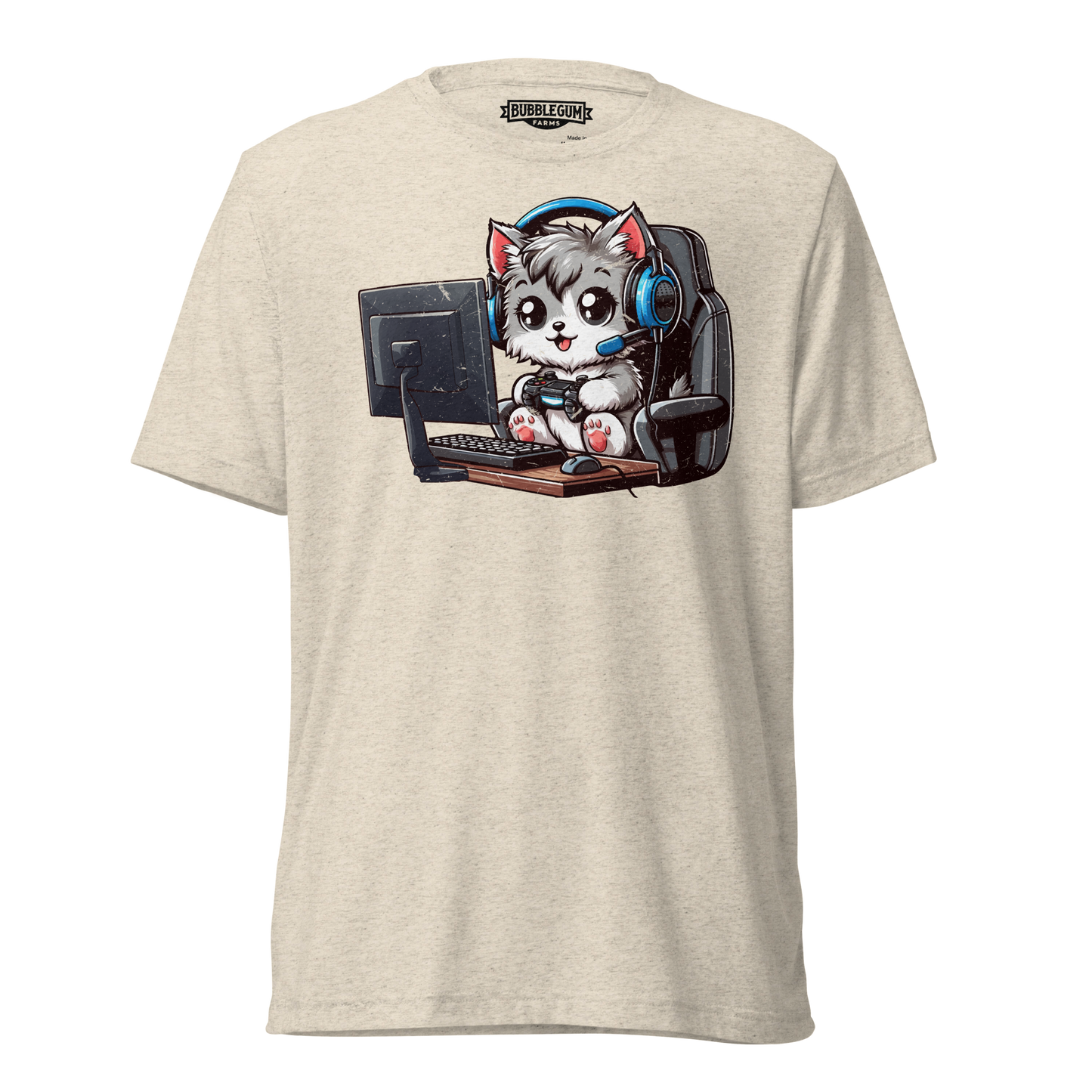 Gamer Kitten - Blue Headset - Unisex Triblend Tee