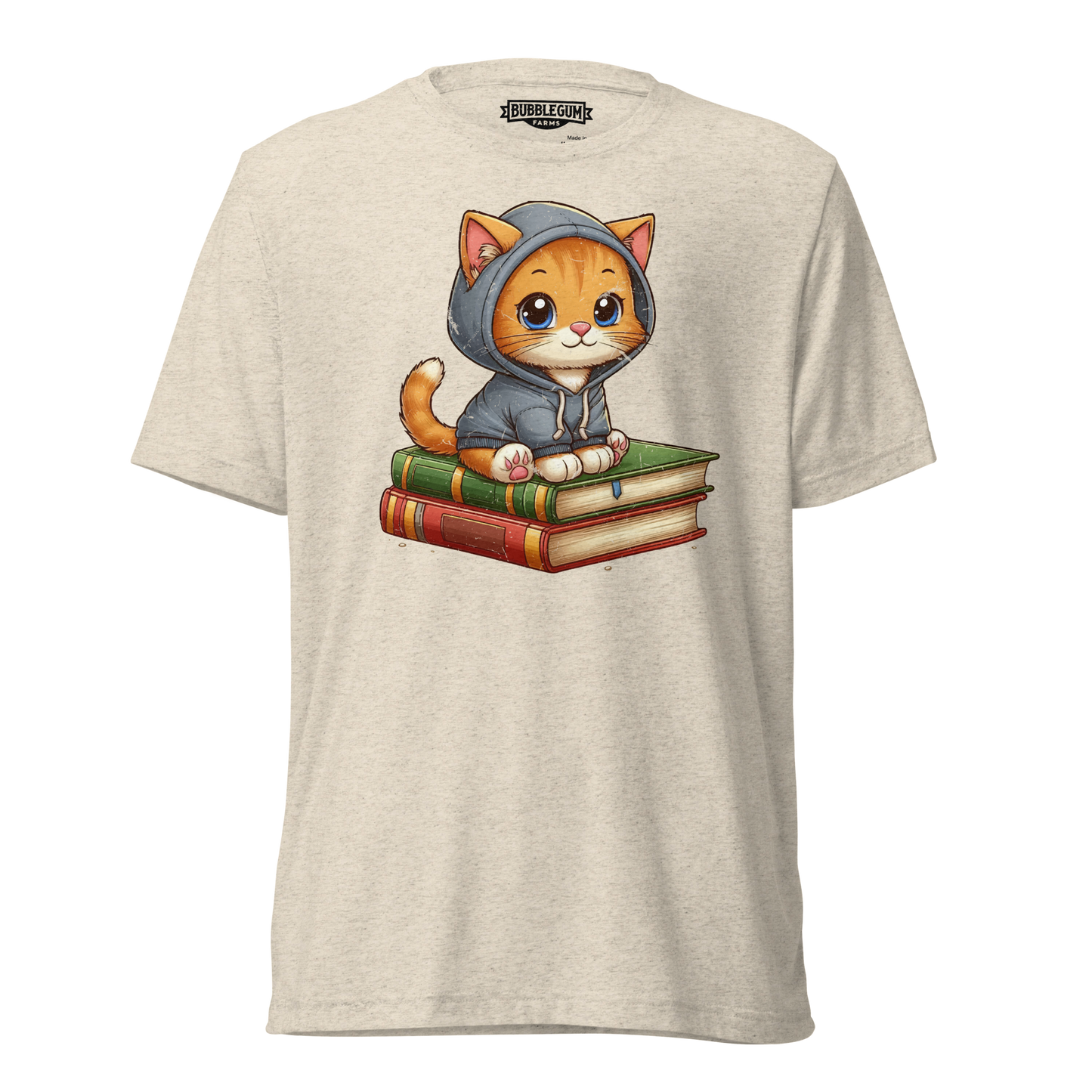 Orange Kitten - Sitting on Books - Unisex Triblend