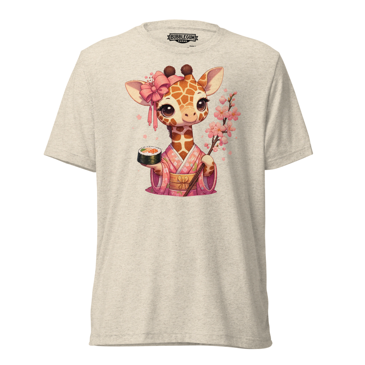 Geisha Giraffe - Holding Cherry Blossoms - Unisex Triblend Tee