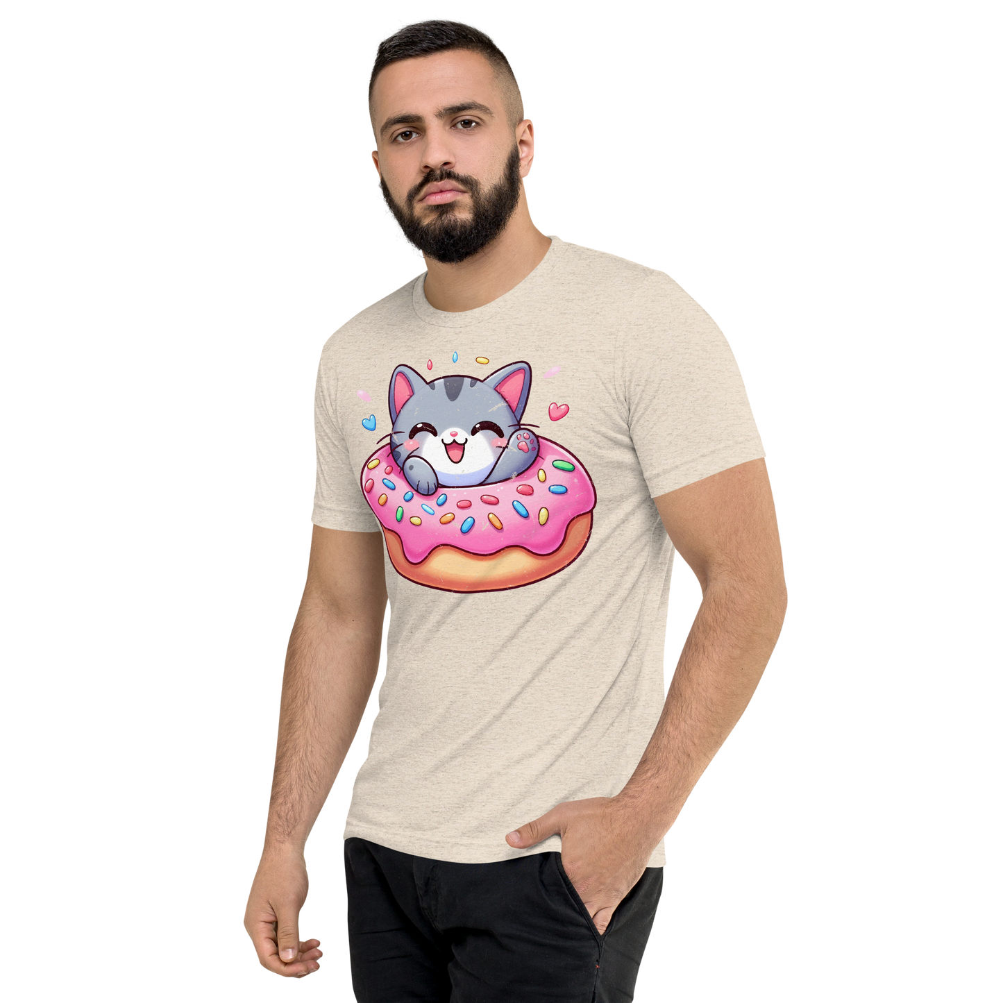 Grey Kitten - Laughing in a Donut - Unisex Triblend Tee