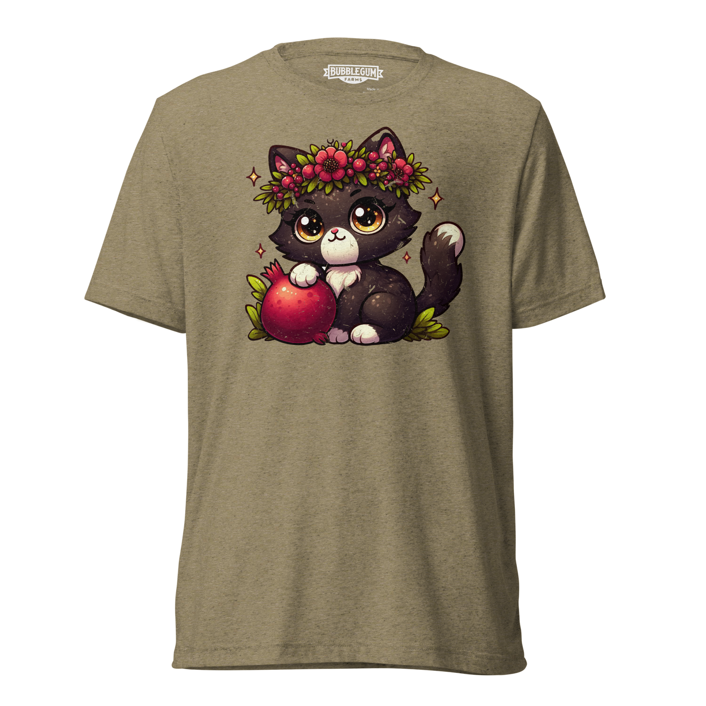 Black Kitten with Red Flowers - Unisex Triblend Tee