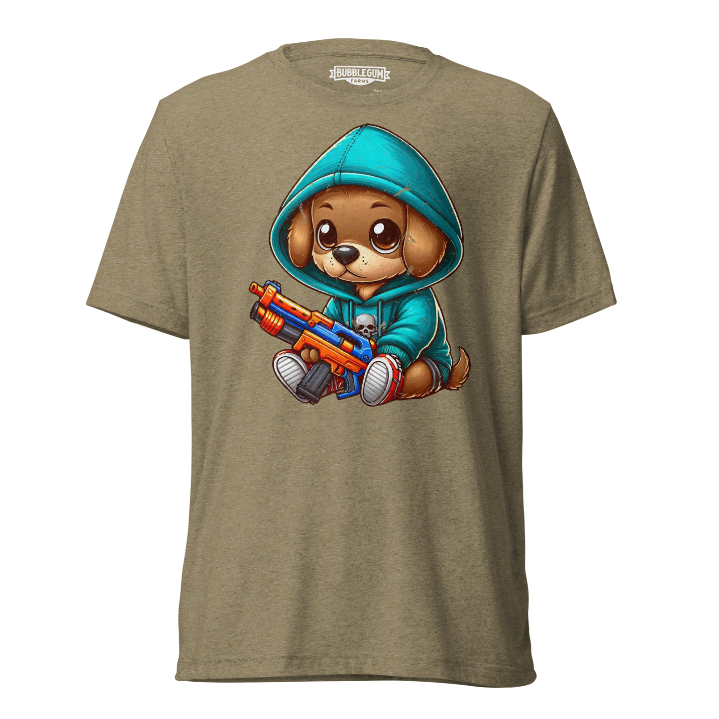 Brown Puppy with Foam Dart Blaster - Unisex Triblend Tee