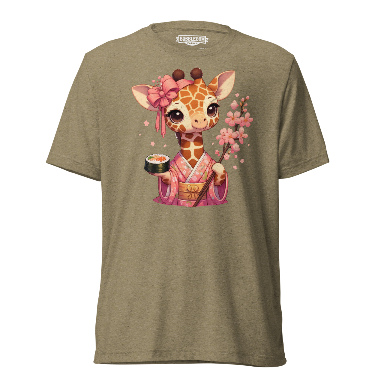 Geisha Giraffe - Holding Cherry Blossoms - Unisex Triblend Tee