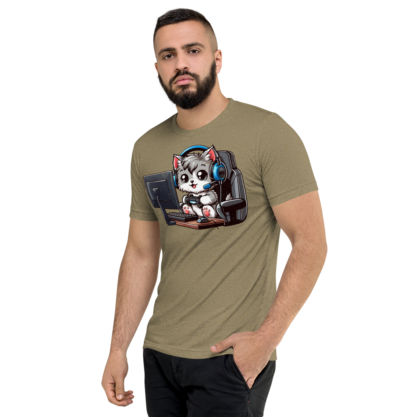Gamer Kitten - Blue Headset - Unisex Triblend Tee