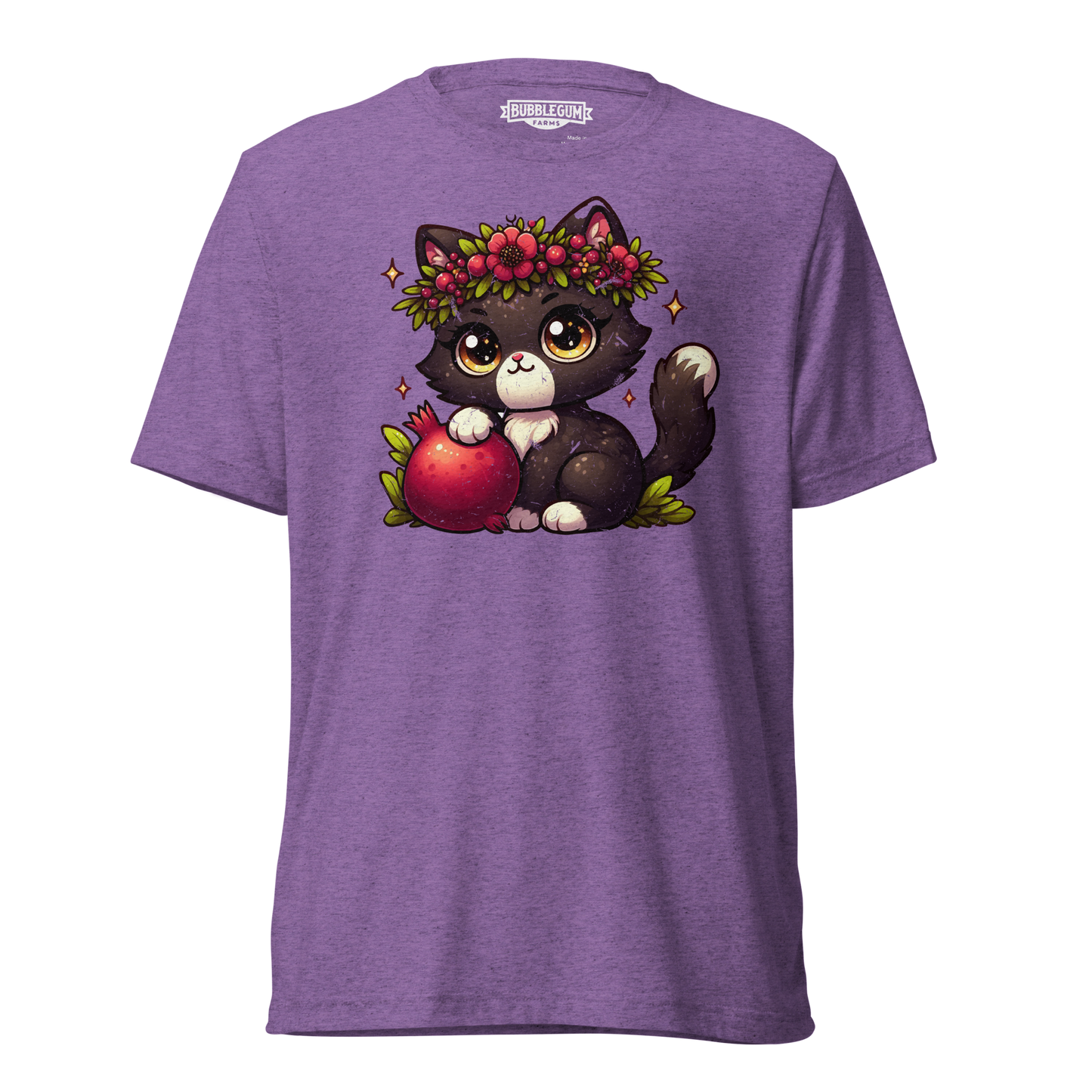 Black Kitten with Red Flowers - Unisex Triblend Tee