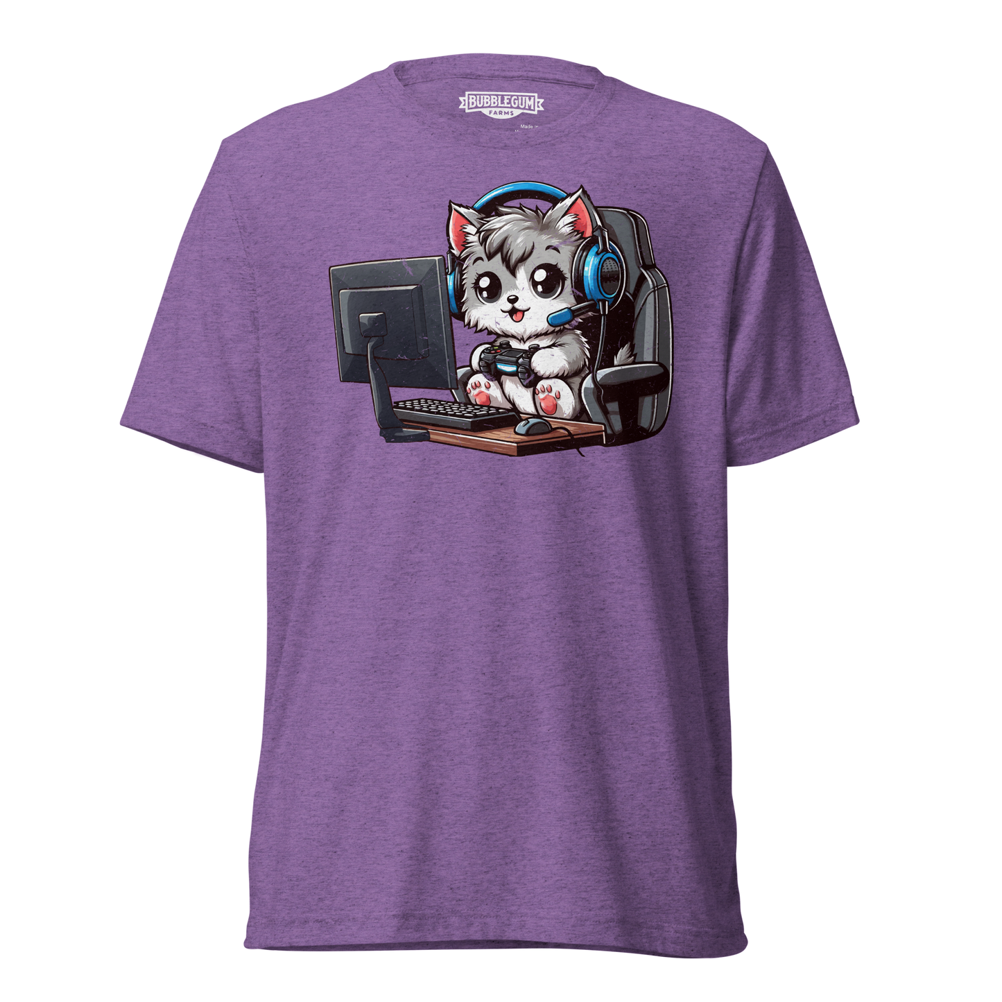 Gamer Kitten - Blue Headset - Unisex Triblend Tee