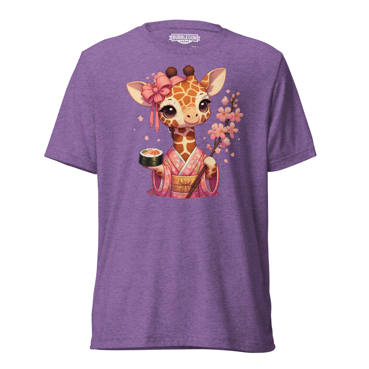 Geisha Giraffe - Holding Cherry Blossoms - Unisex Triblend Tee