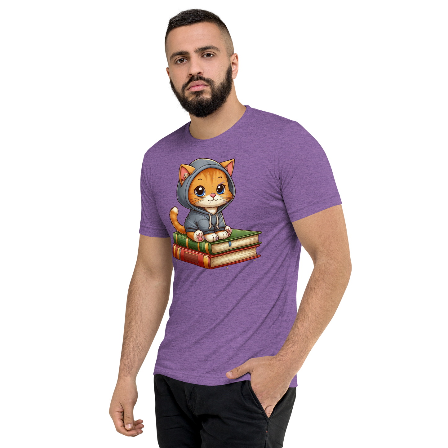 Orange Kitten - Sitting on Books - Unisex Triblend