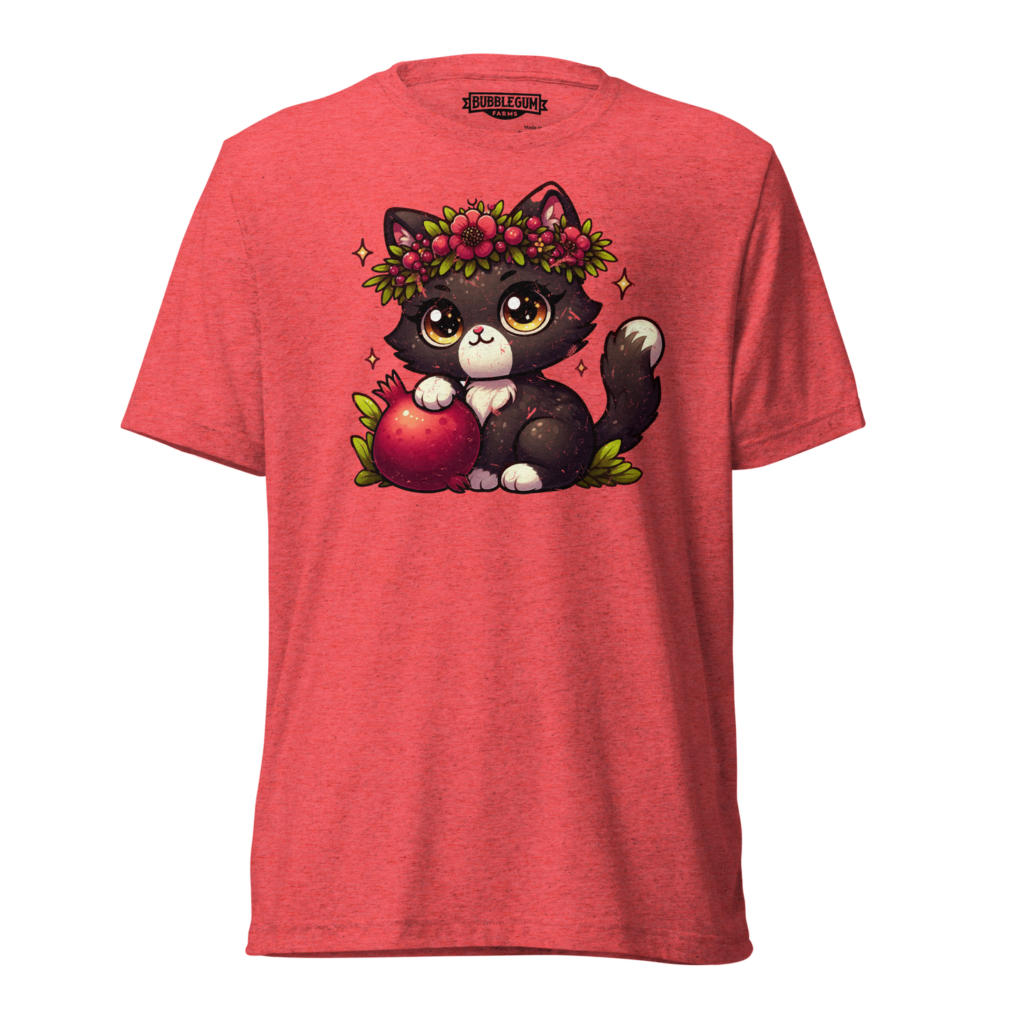 Black Kitten with Red Flowers - Unisex Triblend Tee