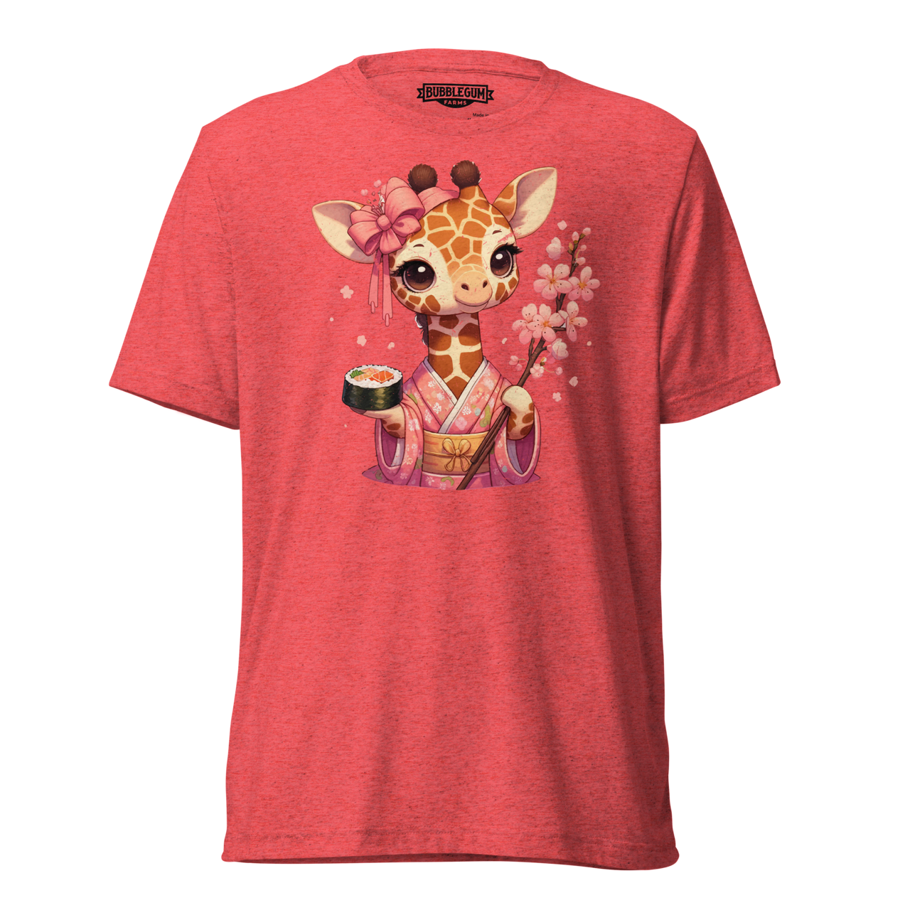 Geisha Giraffe - Holding Cherry Blossoms - Unisex Triblend Tee