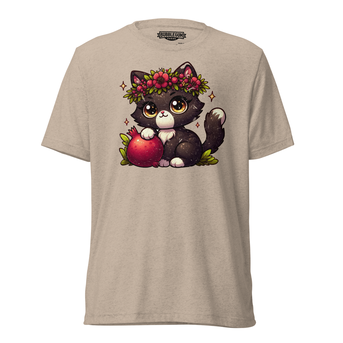 Black Kitten with Red Flowers - Unisex Triblend Tee