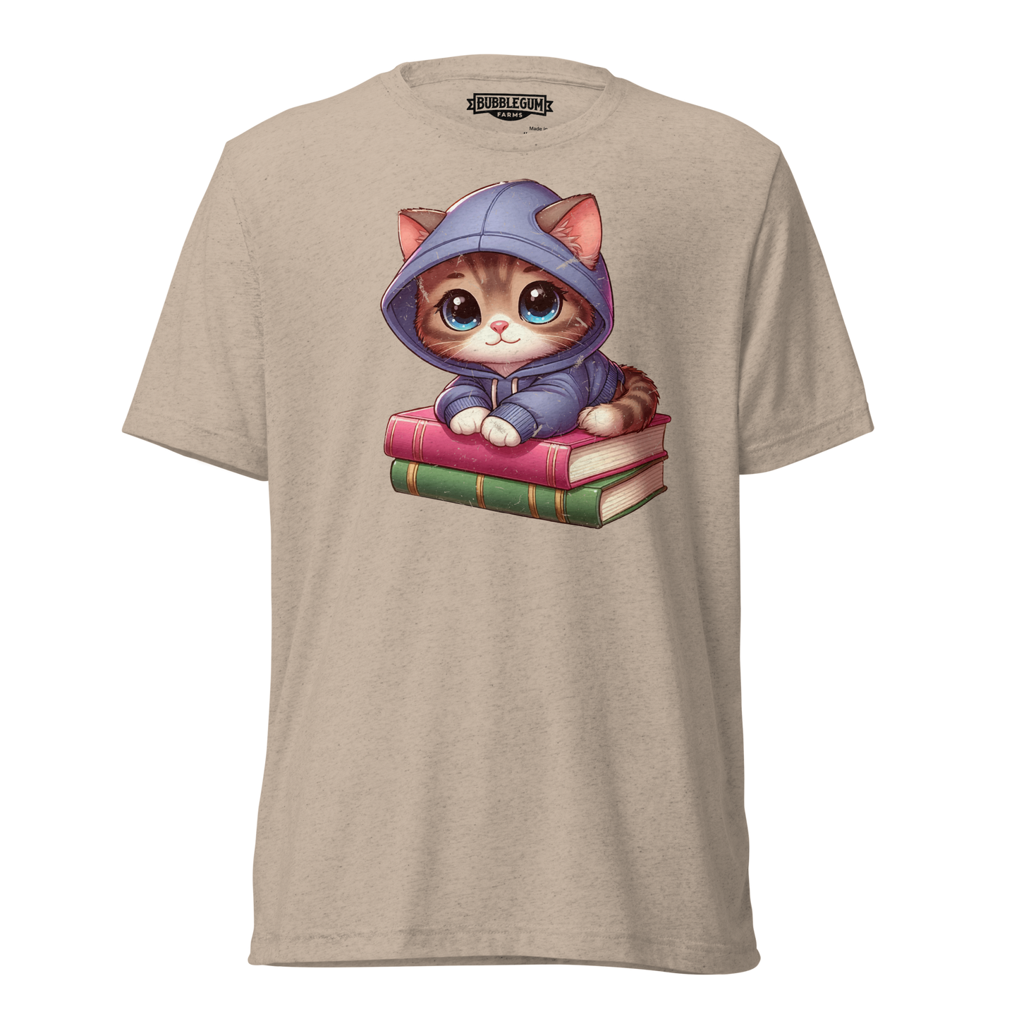 Brown Kitten - Sitting on Books - Unisex Triblend Tee