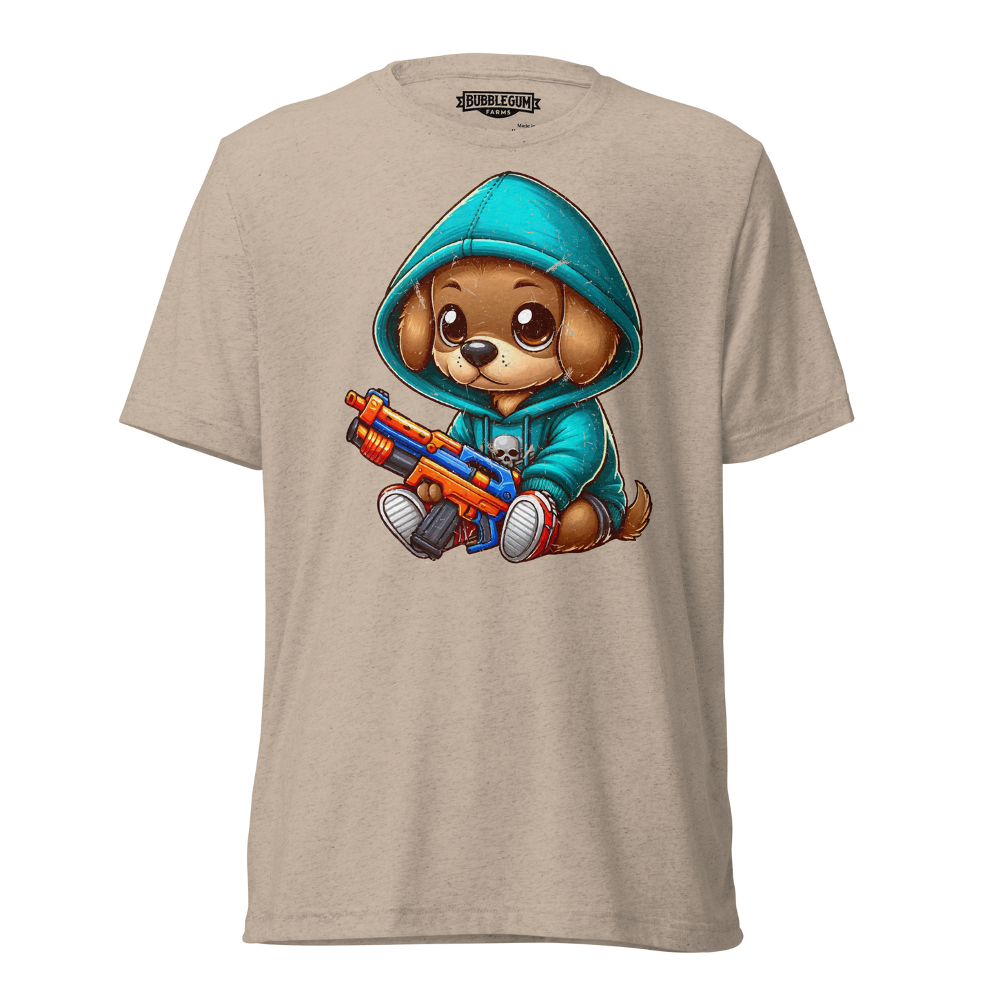 Brown Puppy with Foam Dart Blaster - Unisex Triblend Tee