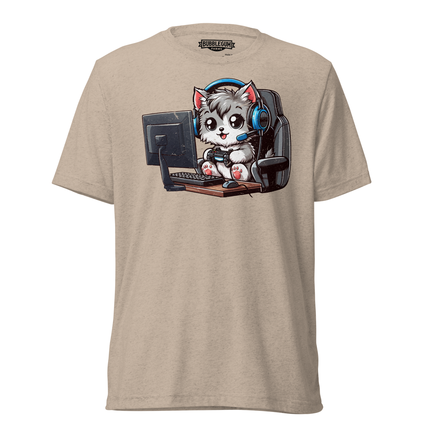 Gamer Kitten - Blue Headset - Unisex Triblend Tee