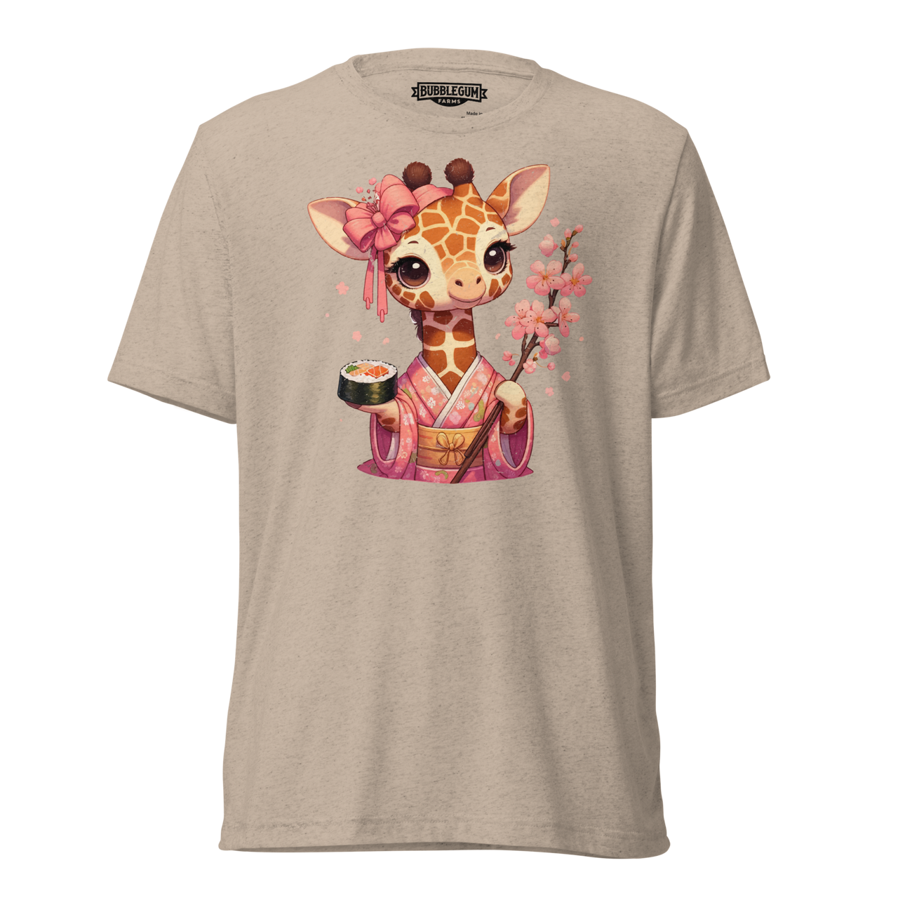 Geisha Giraffe - Holding Cherry Blossoms - Unisex Triblend Tee