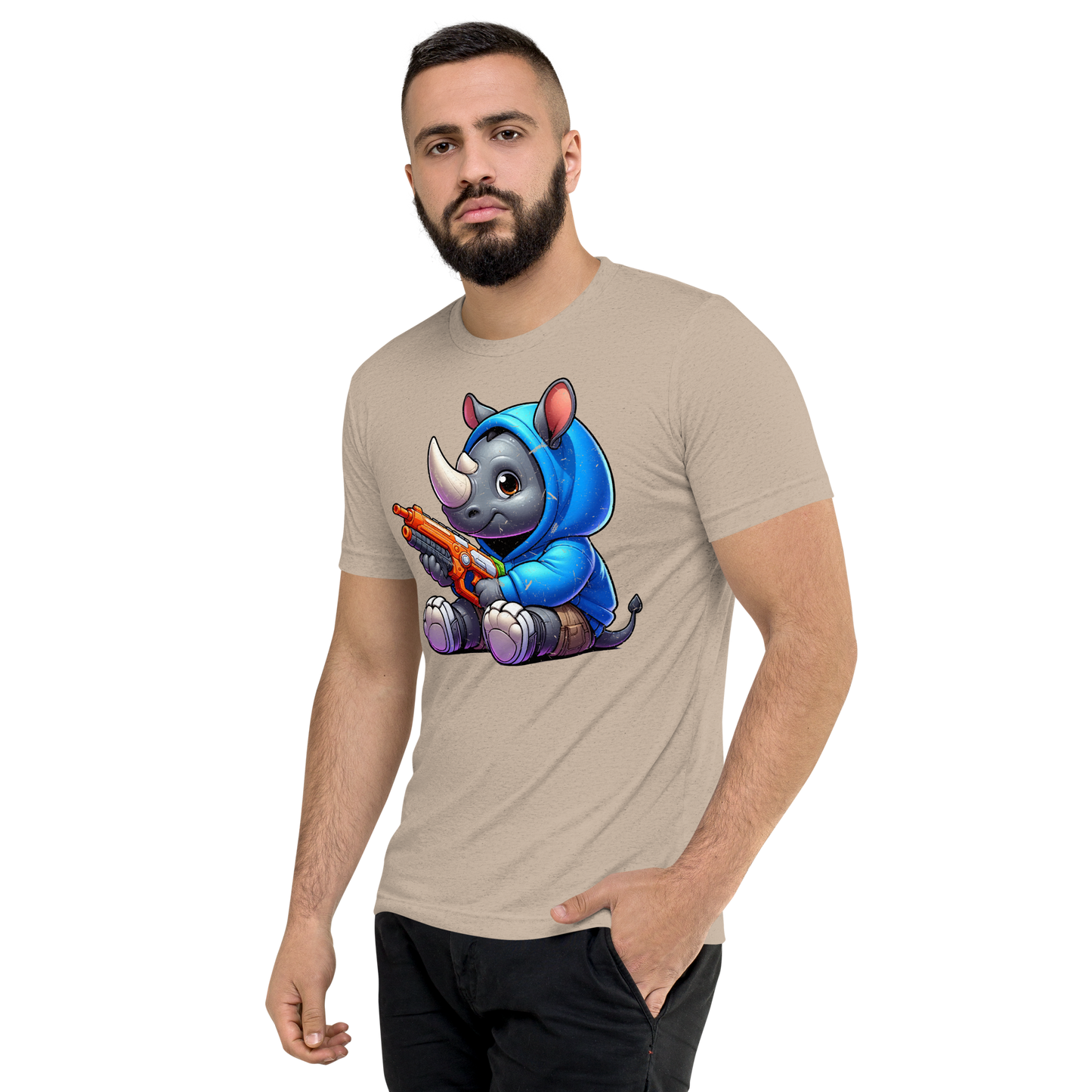 Baby Rhino with Foam Dart Blaster - Unisex Triblend Tee