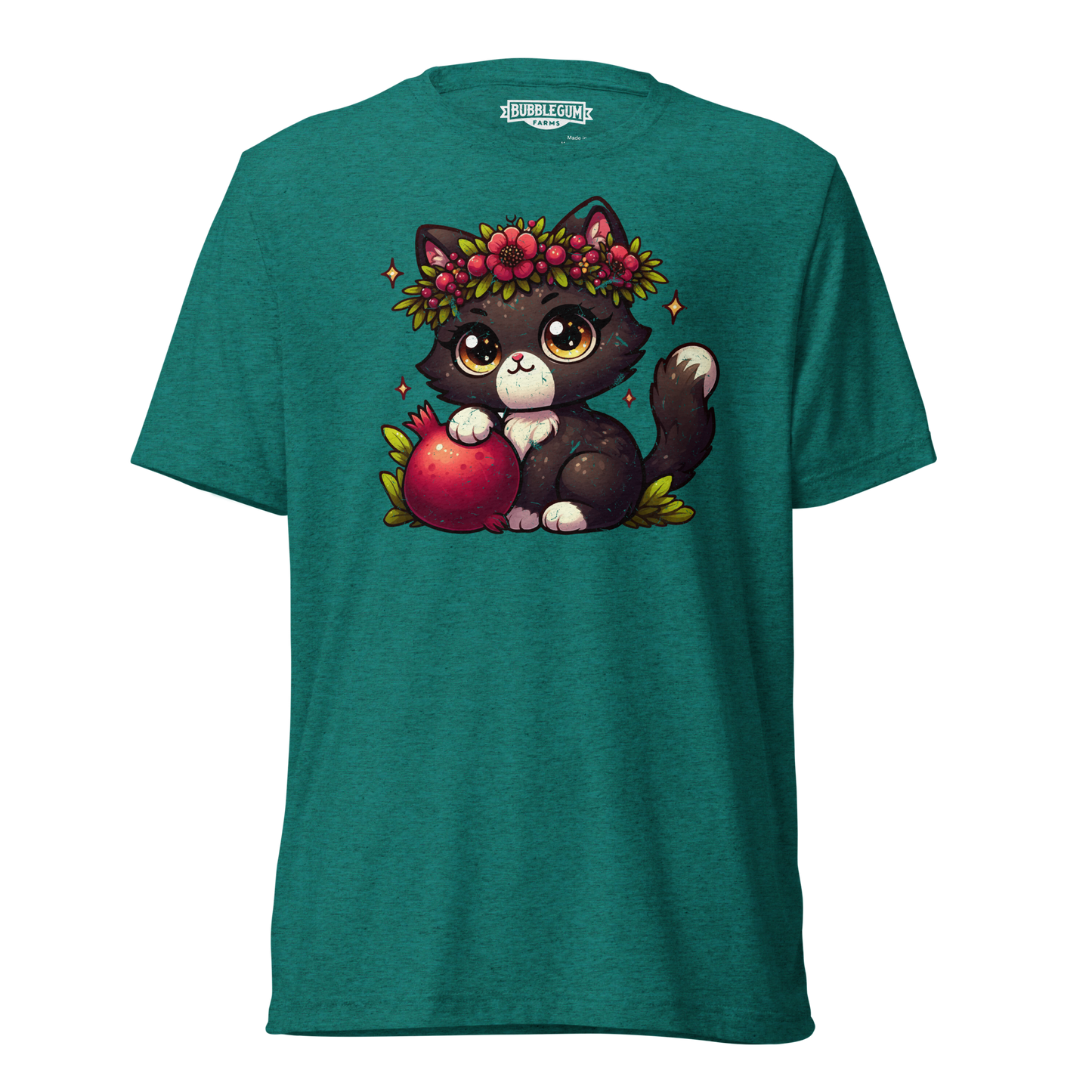 Black Kitten with Red Flowers - Unisex Triblend Tee