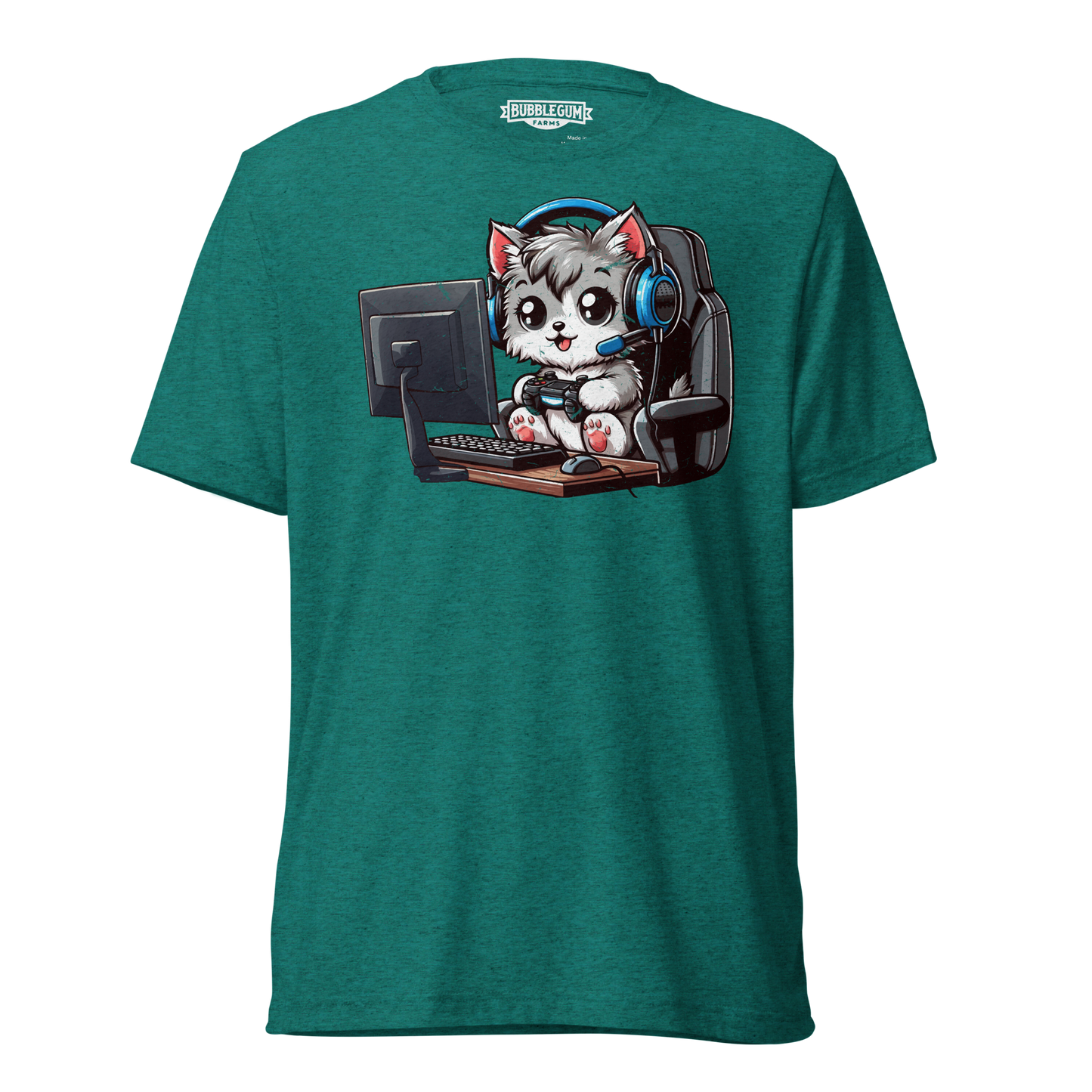 Gamer Kitten - Blue Headset - Unisex Triblend Tee