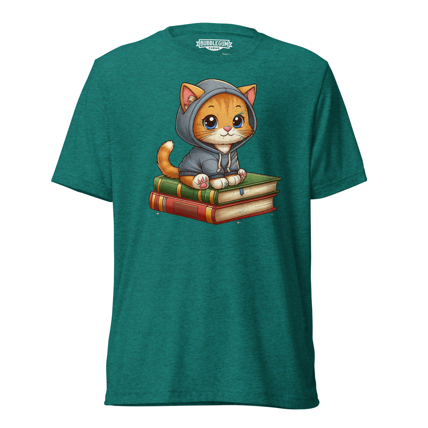Orange Kitten - Sitting on Books - Unisex Triblend