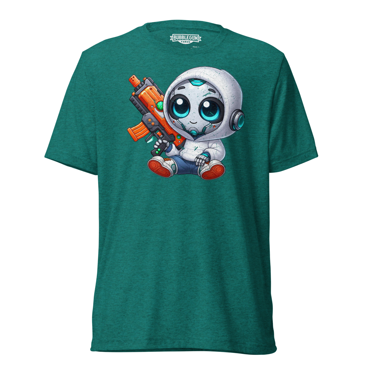 White Robot with Foam Dart Blaster - Unisex Triblend