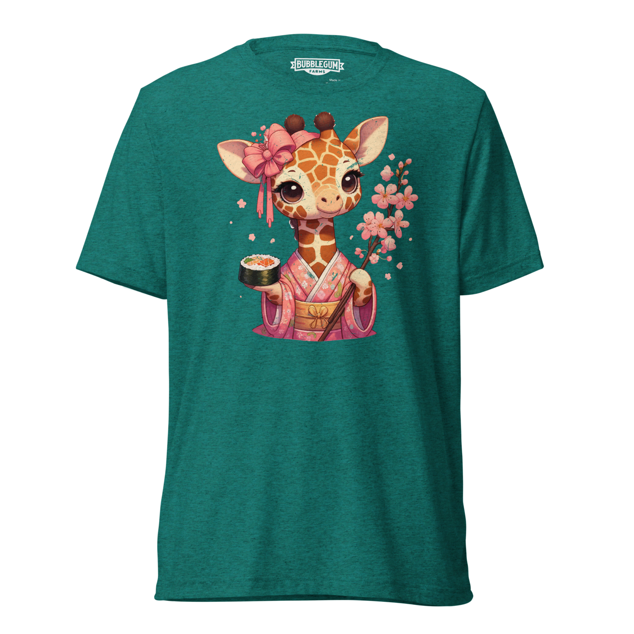 Geisha Giraffe - Holding Cherry Blossoms - Unisex Triblend Tee