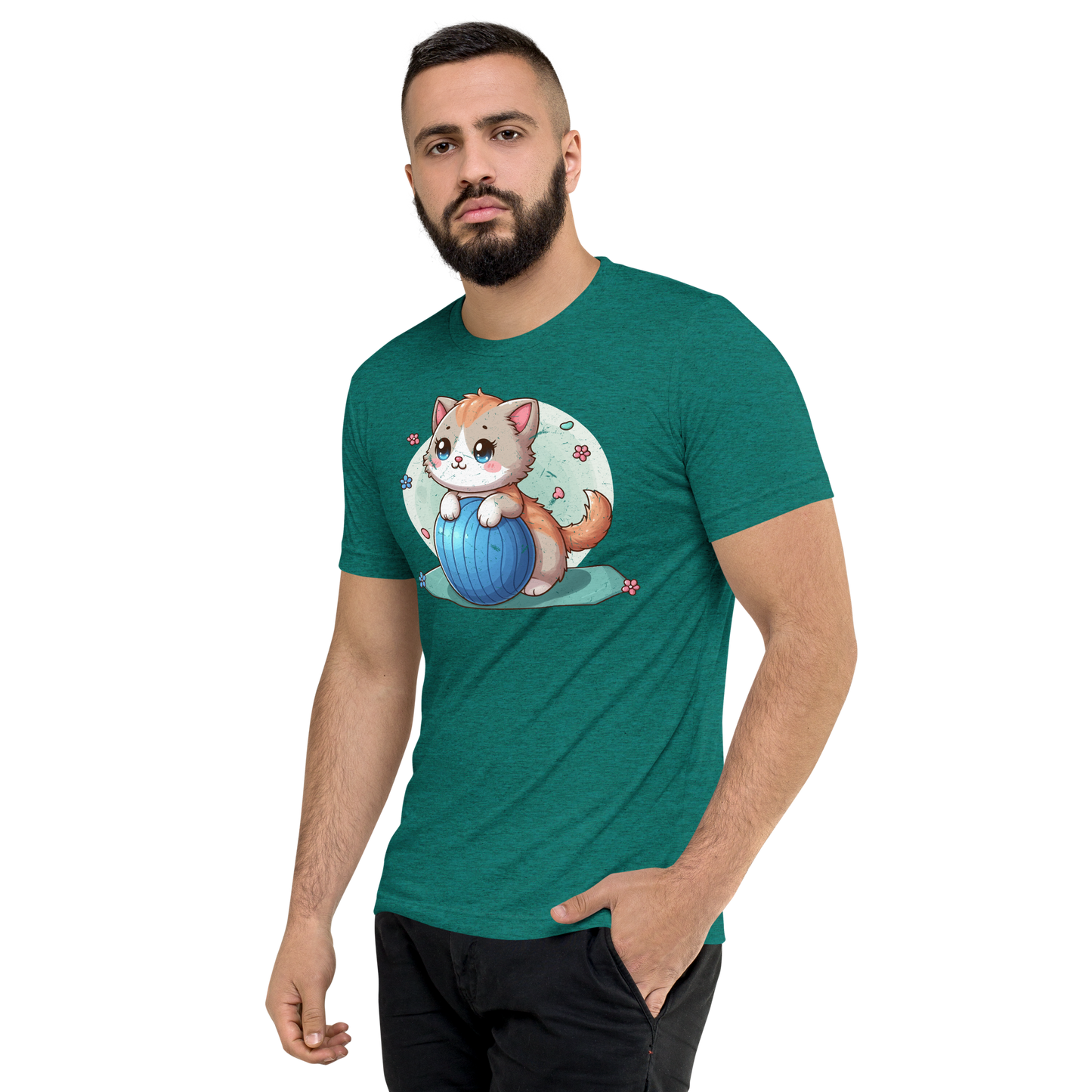 Brown Kitten on Blue Ball - Unisex Triblend Tee