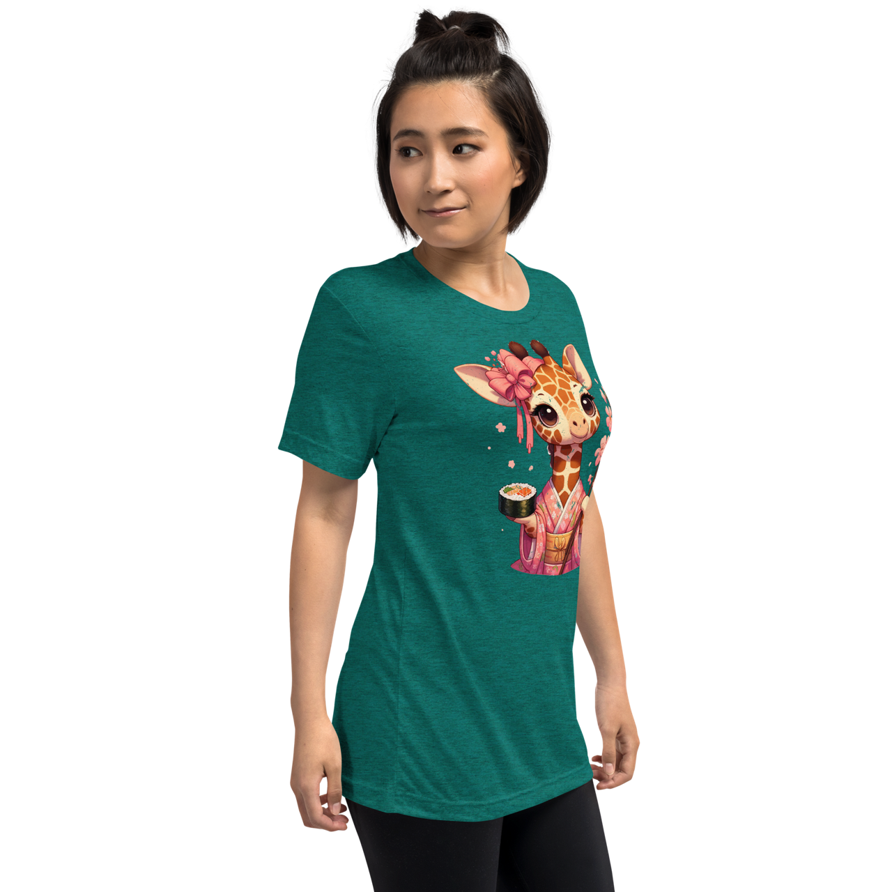 Geisha Giraffe - Holding Cherry Blossoms - Unisex Triblend Tee