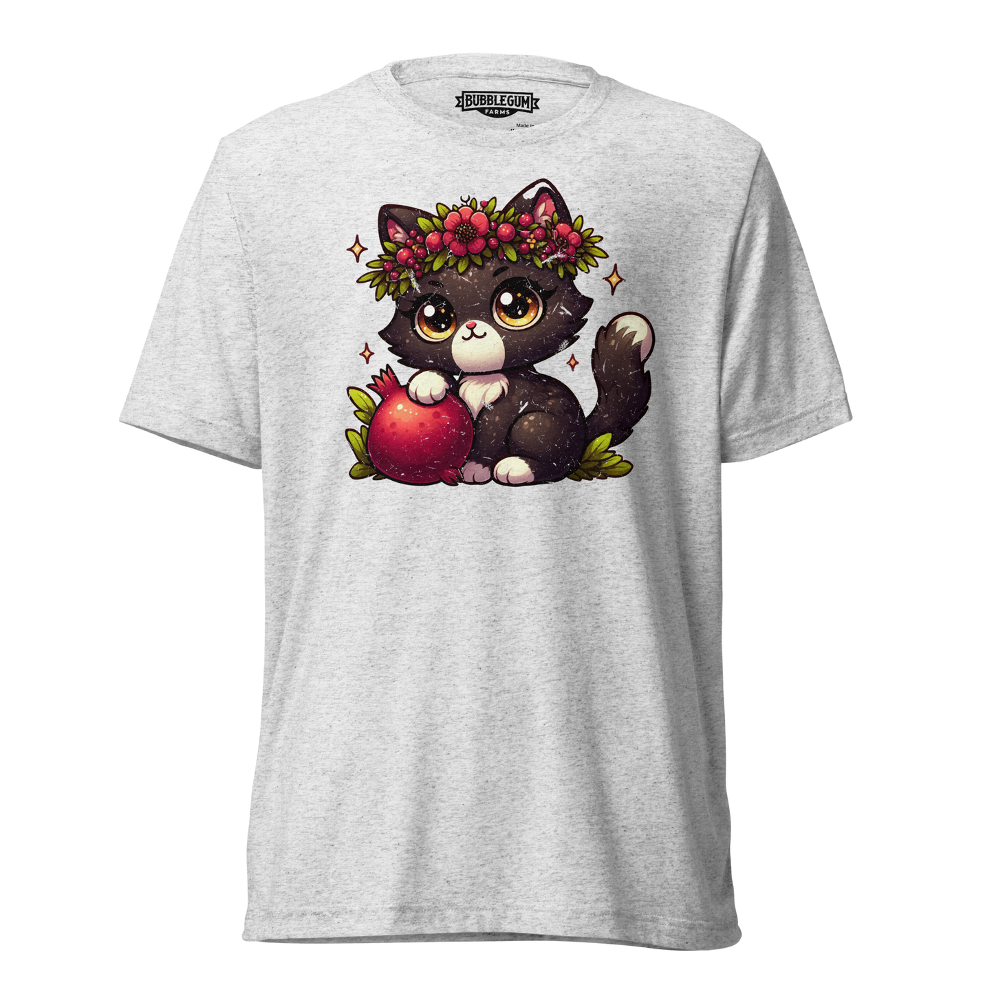 Black Kitten with Red Flowers - Unisex Triblend Tee