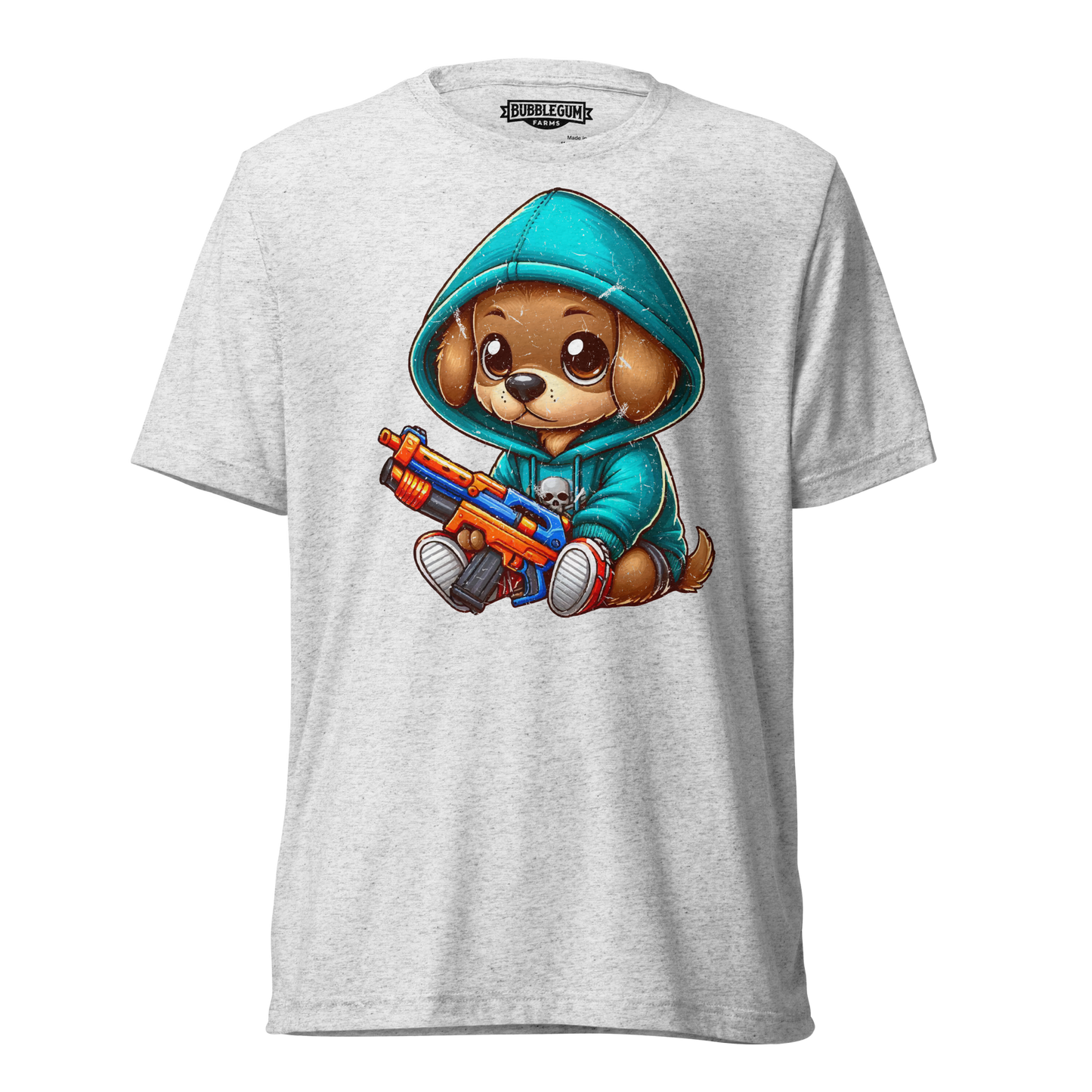 Brown Puppy with Foam Dart Blaster - Unisex Triblend Tee