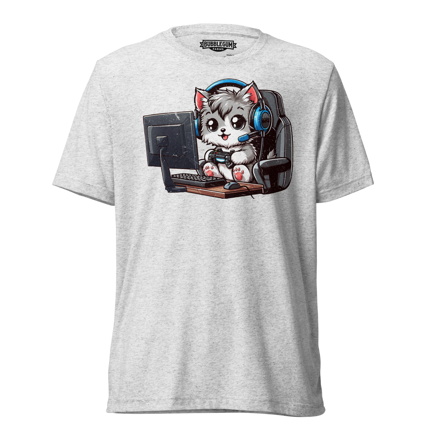 Gamer Kitten - Blue Headset - Unisex Triblend Tee