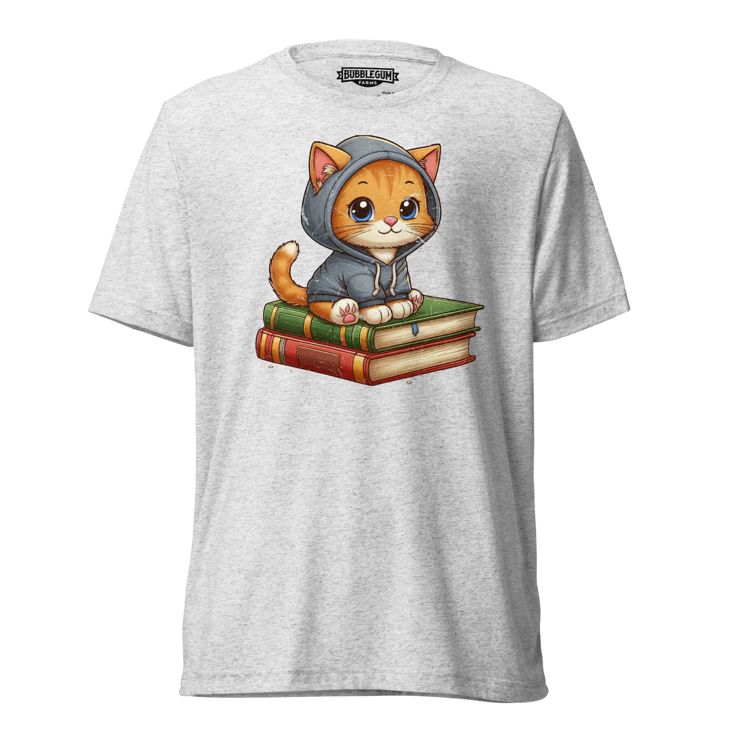 Orange Kitten - Sitting on Books - Unisex Triblend