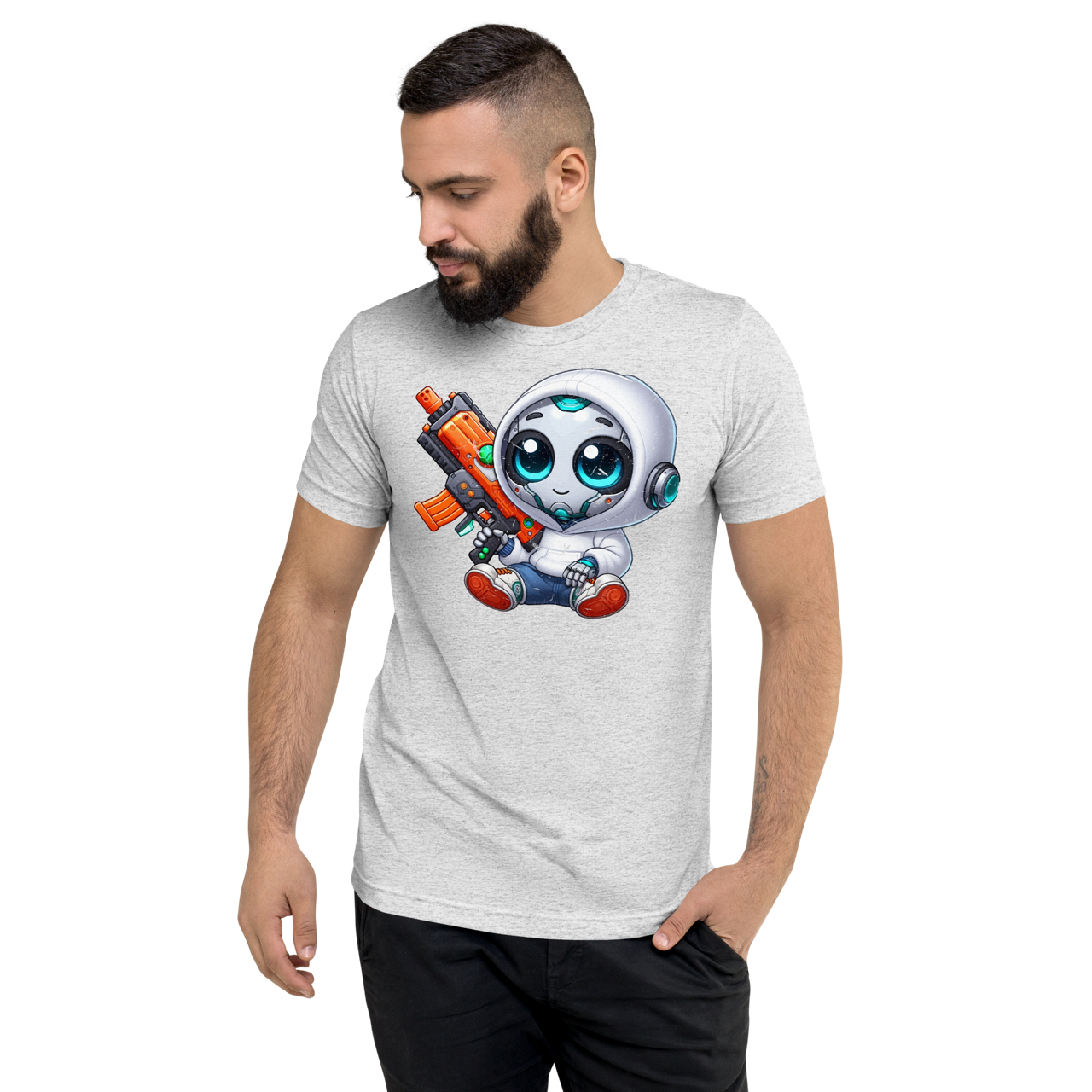 White Robot with Foam Dart Blaster - Unisex Triblend