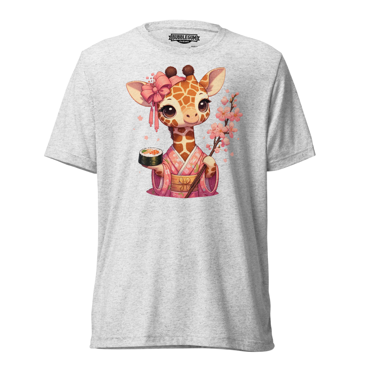 Geisha Giraffe - Holding Cherry Blossoms - Unisex Triblend Tee