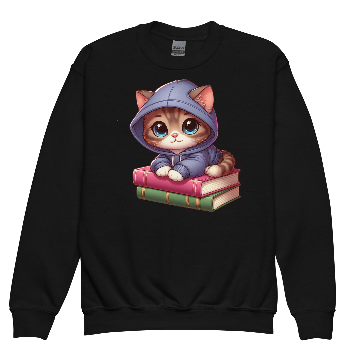 Brown Kitten - Sitting on Books - Youth Sweatshirt